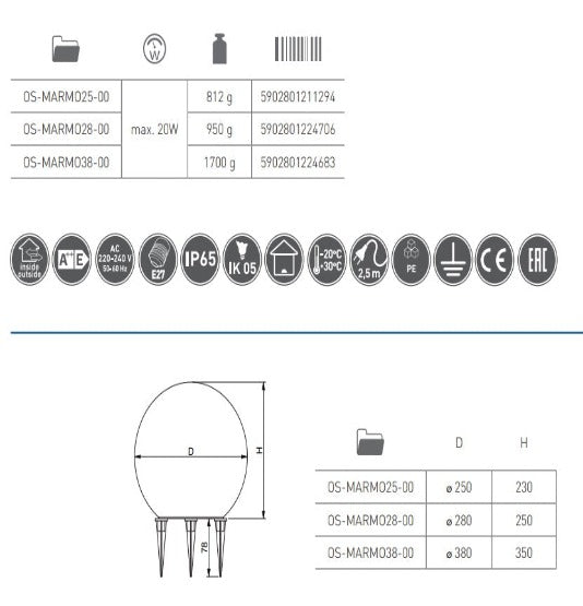 Dārza LED lampa MARMO